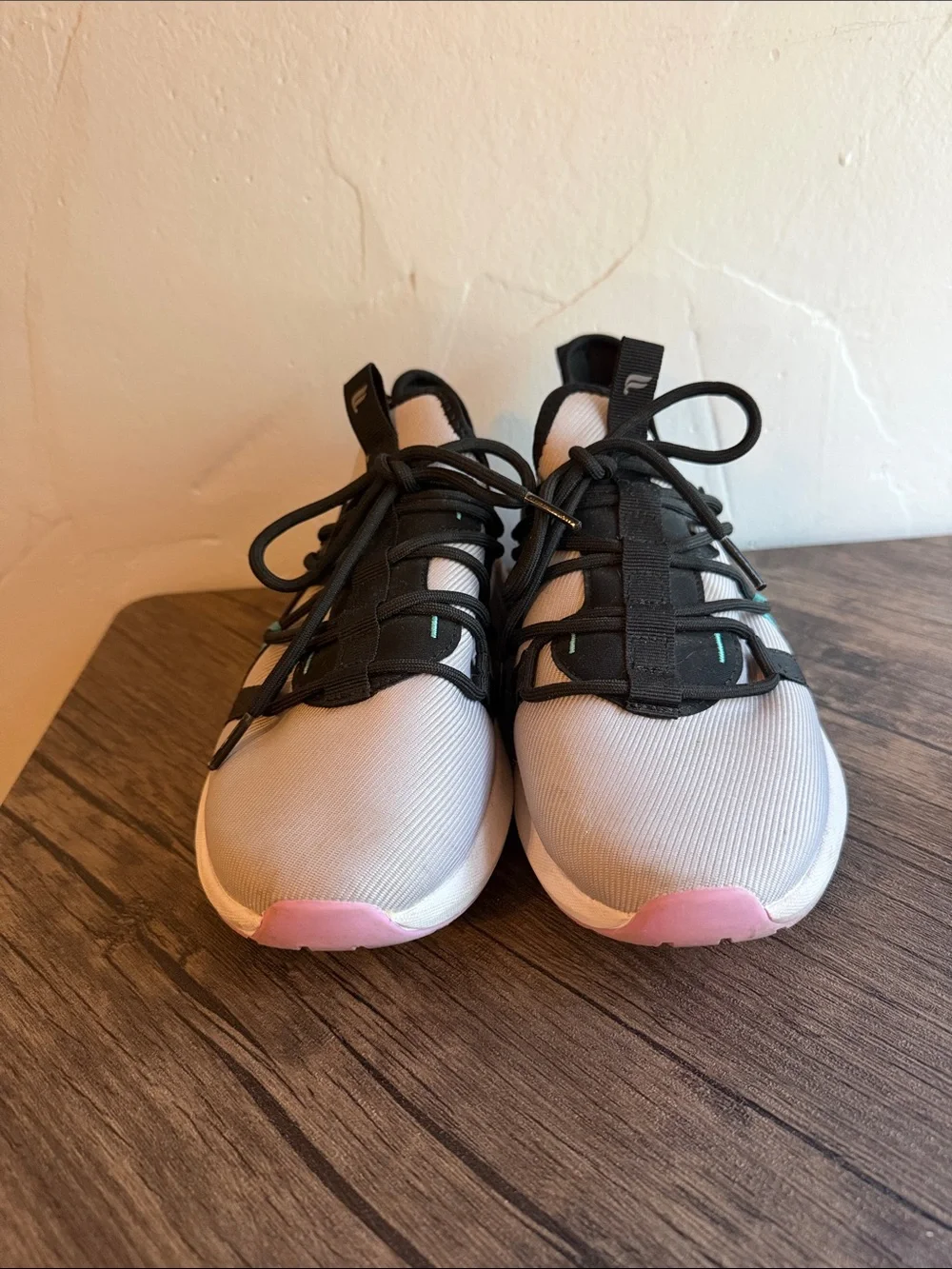 Fabletics Women's Athletic Sneakers in Beige, Black, Pink & Teal Accent